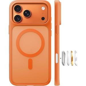 TORRAS Magnetic Shockproof for iPhone 6.3 PCase, Compatible with MagSafe, Military-Grade Drop Protection, Camera Control, DIY Button, Slim Translucent Phone Case for iPhone 6.3 POrange