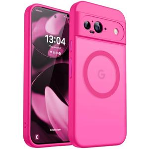 CANSHN Magnetic for Google Pixel 9 Case(6.3 Inch), Upgraded [Full Camera Protection] [Compatible with Magsafe] [Translucent Matte] Shockproof Protective Phone Cover, Hot Pink