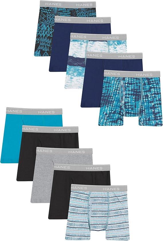 Hanes Boys' and Toddler Underwear, Comfort Flex and ComfortSoft Boxer Briefs, Solids/Prints Assortedpack of 10, Large