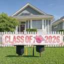 Class of 2026 Graduation Yard Sign Banner Decorations Pink Floral 2026 Grad Yard Sign Backdrop for High School Graduation College Ceremony Party Supplies Decor Photo Props Outdoor Indoor