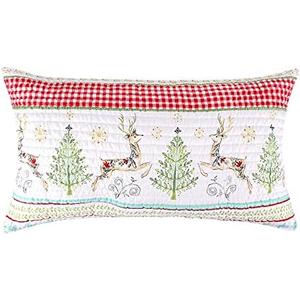 Levtex Home Merry & Bright Collection - Comet and Cupid - Quilted King Sham - Holiday Deer and Christmas Trees - Red Green White Teal - Reversible - Microfiber