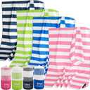 Sfee 2 in 1 Microfiber Beach Towel, Quick Dry Towel Camping Towel Travel Towel Super Absorbent Compact Lightweight Sports Gym Towels Set for Beach, Gym, Hiking, Pool, Backpacking, Bath, Yoga (Pink Stripe)