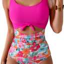 Eomenie Women's One Piece Swimsuit Tummy Control Slimming Bathing Suit Cutout Tie Knot Swimwear (Hot Pink Print), S