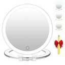 FASCINATE Magnifying Mirror 10X 1X Double Sided Magnification Makeup Vanity Mirror Rechargeable Lighted Mirror with 3 Color Setting Adjustable Rotation LED Vanity Desk Mirror (White)