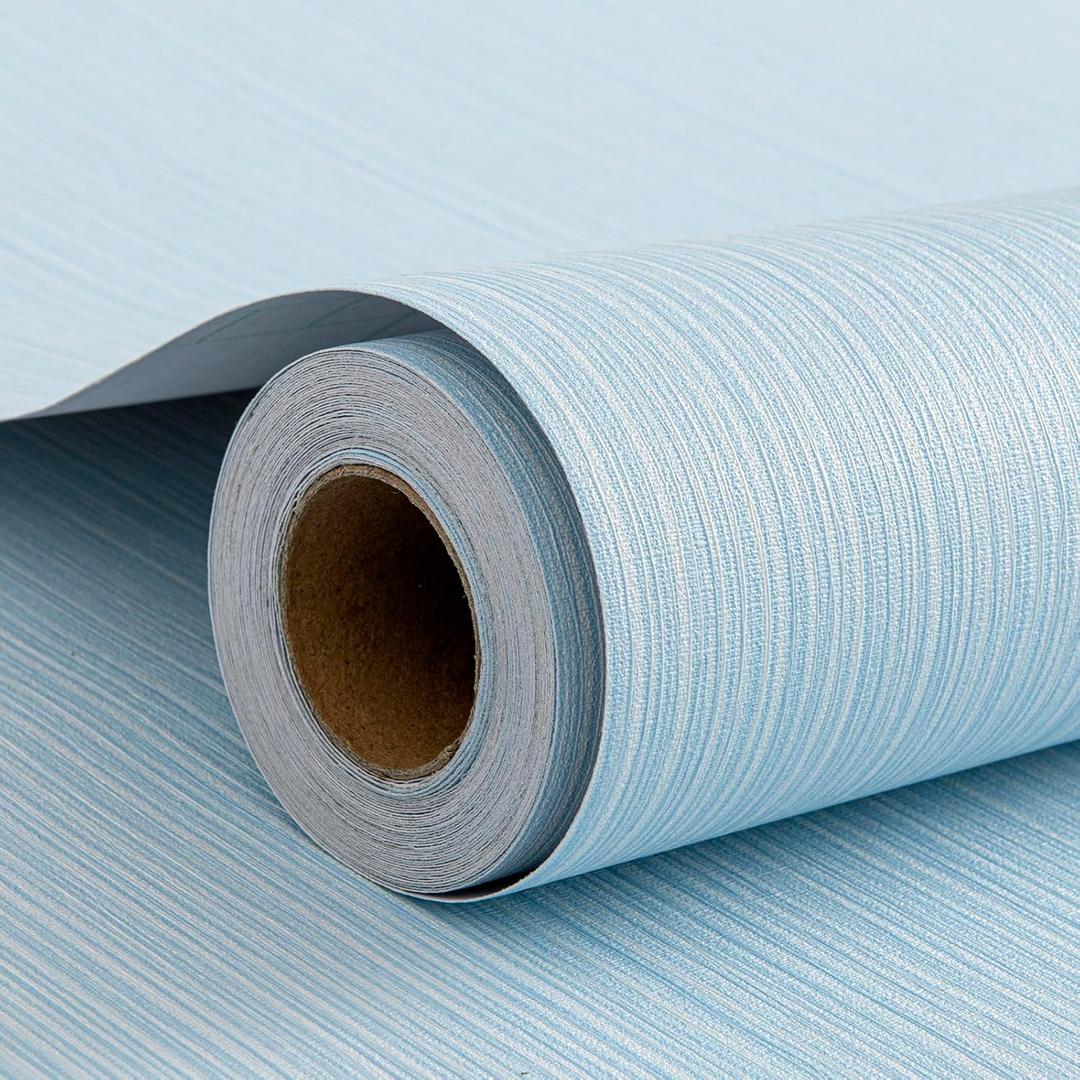 FUKU MON Grasscloth Fabric Wallpaper 24" X 394" Light Blue Textured Thick Linen Classic Neutral Grassweave Contact Paper for Walls Cabinets Bedroom Counter Top Liners Fireplace