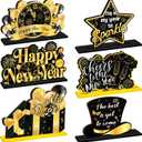 Shellwei 6 Pieces New Years Wooden Centerpieces Happy New Year Eve Table Decorations 2026 Black Gold Glitter Indoor Decor Eve Party Supplies for Holiday House Celebrations