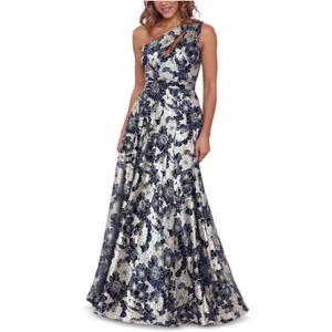 Betsy & Adam Women's Long Sleeveless One Shoulder Metallic Print Gown (14, Navy/Gold) Betsy & Adam Women's Long Sleeveless One Shoulder Metallic Print Gown (14, Navy/Gold)