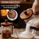 Sugar Bowl with Lid and Spoon,20 oz Sugar Container for Coffee Bar, Glass Coffee Canister, Airtight Food Storage Jar, Brown Sugar Container, Cereal Tea Salts Spice Jar (Flat)