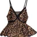 MakeMeChic Women's Plus Size Mesh Lace Leopard Print Cami V Neck Ruffle Hem Shirred Y2k Tops (XX-Large Plus, Multicolor)