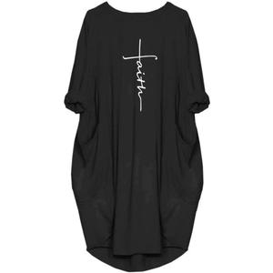Women's Faith Oversize Baggy Long Sleeve T Shirt Causal Loose Midi Dresses with Pockets (X-Large, Black)