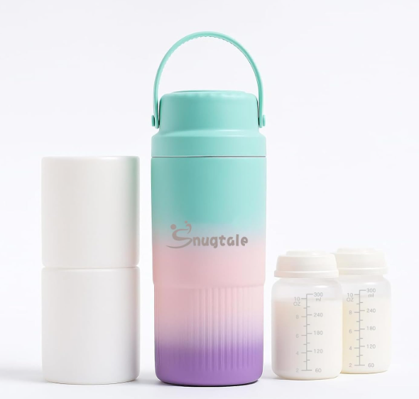 Snugtale 22oz Portable Breast Milk Cooler Bottle – Milk Cooler for Breastmilk, 24H+ Cooling, with 2 BPAFree Bottles with Measurement Marks, Travel Essential for Outdoor Breastfeeding & Pumping