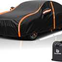 Car Cover Waterproof All Weather for Automobiles Winter Snowproof Rain UV Protection Heavy Duty Outdoor Sedan Car Cover & Car Snow Cover Universal Fit for Sedan Length Up to 185 (Orange)