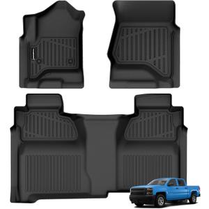 Floor Mats for 2014-2018 Chevy Silverado/GMC Sierra 1500 Crew Cab & 2015-2019 Silverado/Sierra 2500 HD/3500 HD Crew Cab,All Weather TPE Floor Liners Custom Fit for Chevy Silverado Full Set Car Mats