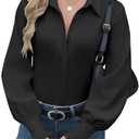 Zeagoo Womens Button Down Shirts Smocked Cuffed Blouses Printed Lantern Shirt Long Sleeve Tops Casual Collar Business Fashion, Medium