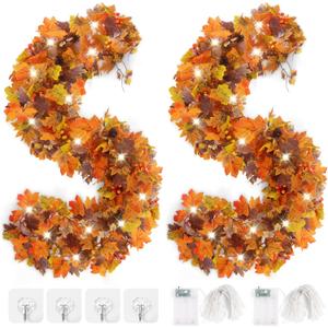 Thanksgiving Garland,2-Pack 6FT Thankgiving Decorations for Home, Perfect for Mantels,Thanksgiving & Autumn Decor,Indoor & Outdoor Fall Decorations for Home,Patio,and More