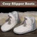 Women's Cozy Knit Slipper Boots Memory Foam Non-slip Indoor Outdoor Warm House Booties (7-8, Nordic Ivory)