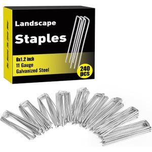 HongWay 240 Pack 6 Inch Landscape Staples, Garden Stakes Galvanized Tent Stakes Heavy Duty 11 Gauge SOD Landscaping Fabric Pins Yard Ground Lawn Staples for Plant Cover, Turf, Fence, Grass Decoration