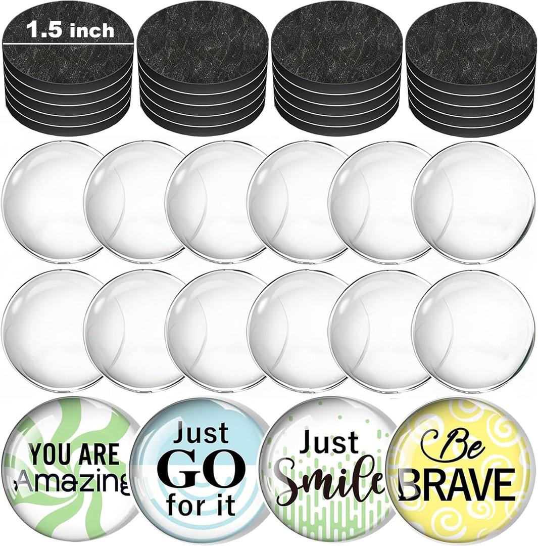 32pcs 1.5 Inch Glass Magnets for Craft w Adhesive Backing and Transparent Glass Cabochons, 38mm/1.5 Inches DIY Craft Fridge Magnets for Refrigerator(16 Set,1.5-Inches,Round)
