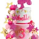 MEMOVAN Hot Pink Girl Cake Toppers 36pcs Ball Cake Decorations with Hot Pink Gold Balls Shiny Stars for Boho Girl Pink Princess Theme Wedding Baby Shower Birthday Party Supplies