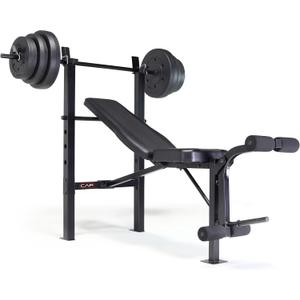 CAP Barbell Standard Weight Bench with Leg Developer and a 100 LB Vinyl Weight Set Adjustable Backrest, Barbell, and Cement Plates for Home Gym