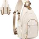 Crossbody Sling Bag with Water Bottle Holder, 8.3" Convertible Small Backpack Anti Theft Daypack, Chest Fanny Pack for Men Women, Beige