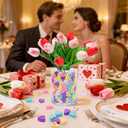 Valentine's Day Decorations-15 Artificial Tulips with 240 Conversation Hearts Vase Filler Set, Sweet Floral Arrangement Valentines Decor for Home, Mantel Wedding Anniversary Party (Red)