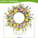 24" Front Door Wreath for Spring Summer Floral Seasonal Wreath with Colorful Flower Vibrant Artificial Daisy &Eucalyptus with Berries for Indoor & Outdoor Wall Home Decor (Pastel Multicolored)