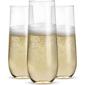 Prestee 48 Pack Plastic Champagne Flutes 9 oz - Stemless Disposable Champagne Flutes for Cocktails Mimosa Bar and Party Supplies - Clear Shatterproof Plastic Wine Glasses for Wedding and Summer Party