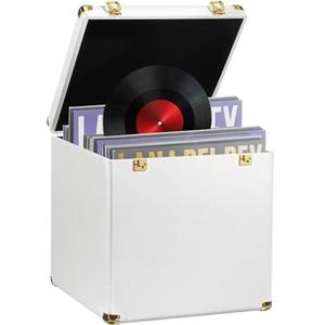 CroBlissful Large Vinyl Record Storage Case, 13 x 13 x 13 Inch for 100+ Single Records, Retro Lp Album Collection Display Box, PU Leather Water Resistant for 7/10/12 Inch Album Collection(White)
