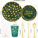 175Pcs Christmas Plates Disposable - Christmas Plastic Plate - Green Gold Xmas Dinnerware Sets for 25 Guests Include 50 Plates, 75 Silverware, 25Cups, 25Napkins for Xmas Party