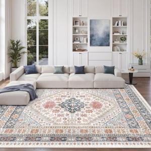 zesthome 9x12 Area Rugs for Living Room,Non-Slip Backing Washable Rugs,Vintage Large Area RugStain Resistant Home Decor Rug (Multi,9'x12')