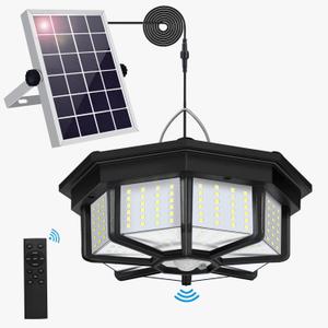 Solar Shed Light Indoor Outdoor 288LED 360Lighting Solar Lights Work in Daytime with Remote Control, Waterproof Solar Gazebo Lights with Motion Sensor/5 Modes for Home Shed Garage Barn (Black-1Pack)