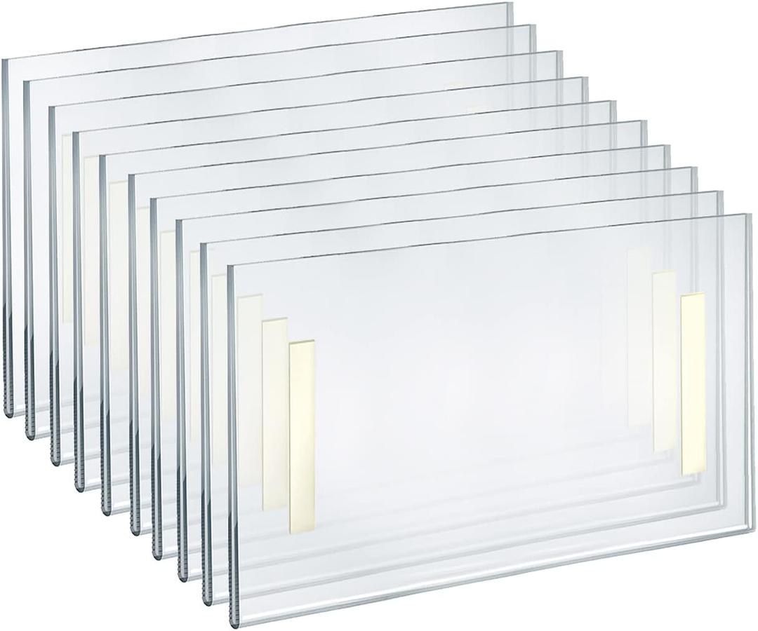 Azar Displays 122012 Self Adhesive Tape Clear Acrylic Wall Sign Holder Frame 11.5" W x 2.5" H - Landscape, 10-Pack