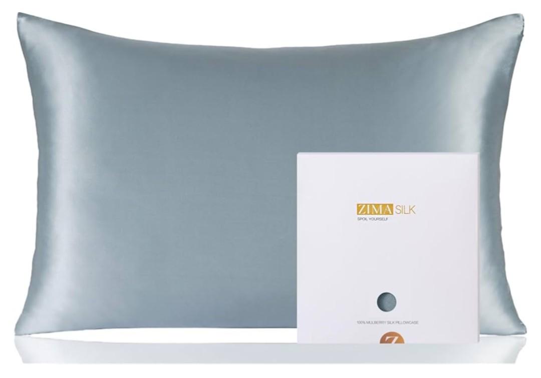 ZIMASILK 100% Pure Mulberry Silk Pillowcase for Hair and Skin Health,Soft and Smooth,Both Sides Premium Grade 6A Silk,600 Thread Count,with Hidden Zipper,1pc (Queen 20''x30'',Dusty Blue)