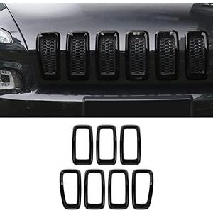 Front Grill Inserts Grille Cover Trim for 2014-2018 Jeep Cherokee (black) 7 Count