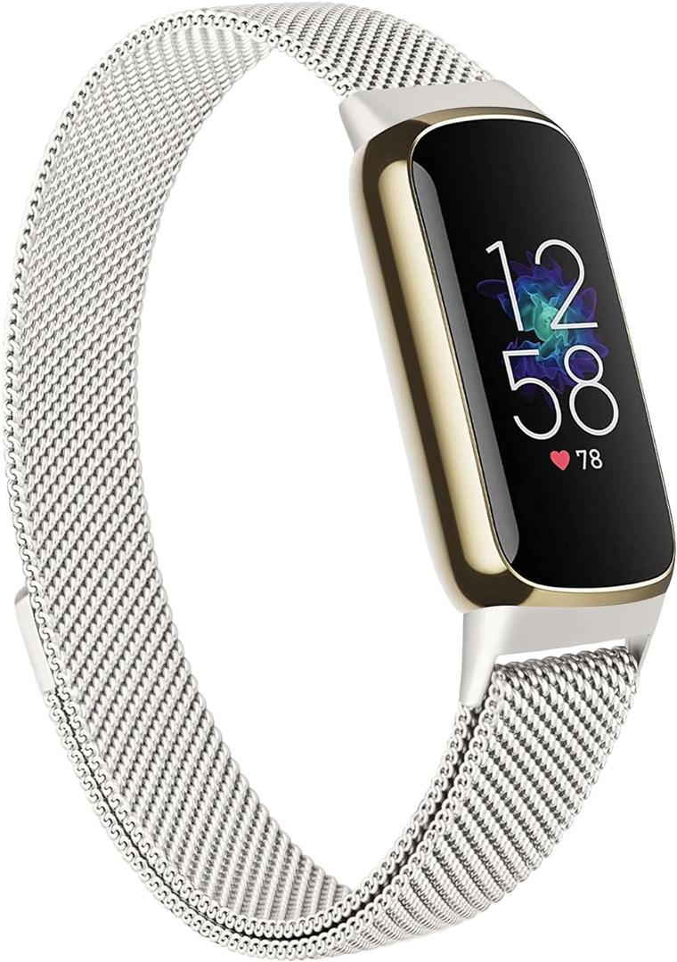 Amzpas Metal Band for Fitbit Luxe Bands Women Men, Stainless Steel Mesh Loop Wristband Replacement Strap for Fitbit Luxe/Fitbit Luxe Special Edition Fitness and Wellness Tracker (Starlight)