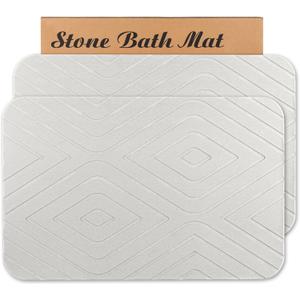 Stone Bath Mat, 2 Pack Diatomaceous Earth Shower Mat, Non-Slip Super Absorbent Quick Drying Bathroom Floor Mat, 24x15, Off-White