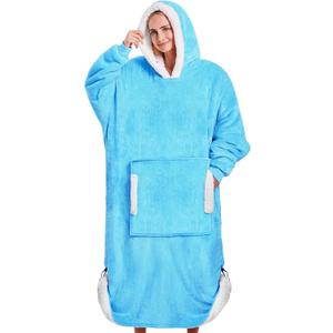 yescool Wearable Blanket Hoodie, Flannel Sherpa Fleece Blanket Sweatshirt for Adults Women Men,One Size Fits All (Turquoise)