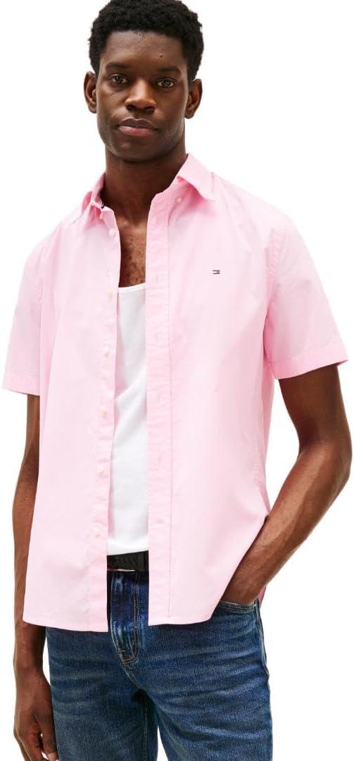 Tommy Hilfiger Mens Short Sleeve Poplin Shirts in Regular Fit, Men's Button Down Shirts (X-Large)