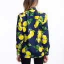 Women's Blouses Casual Long Sleeve Work Button Down Dress Hawaiian Shirts Tops(Navy Blue Yellow Lemon, X-Large)