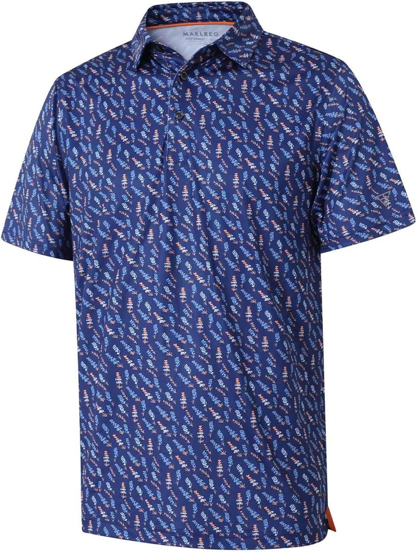 Golf Shirts for Men Dry Fit Short Sleeve Print Performance Moisture Wicking Polo Shirt (Small, Navy Lavender)