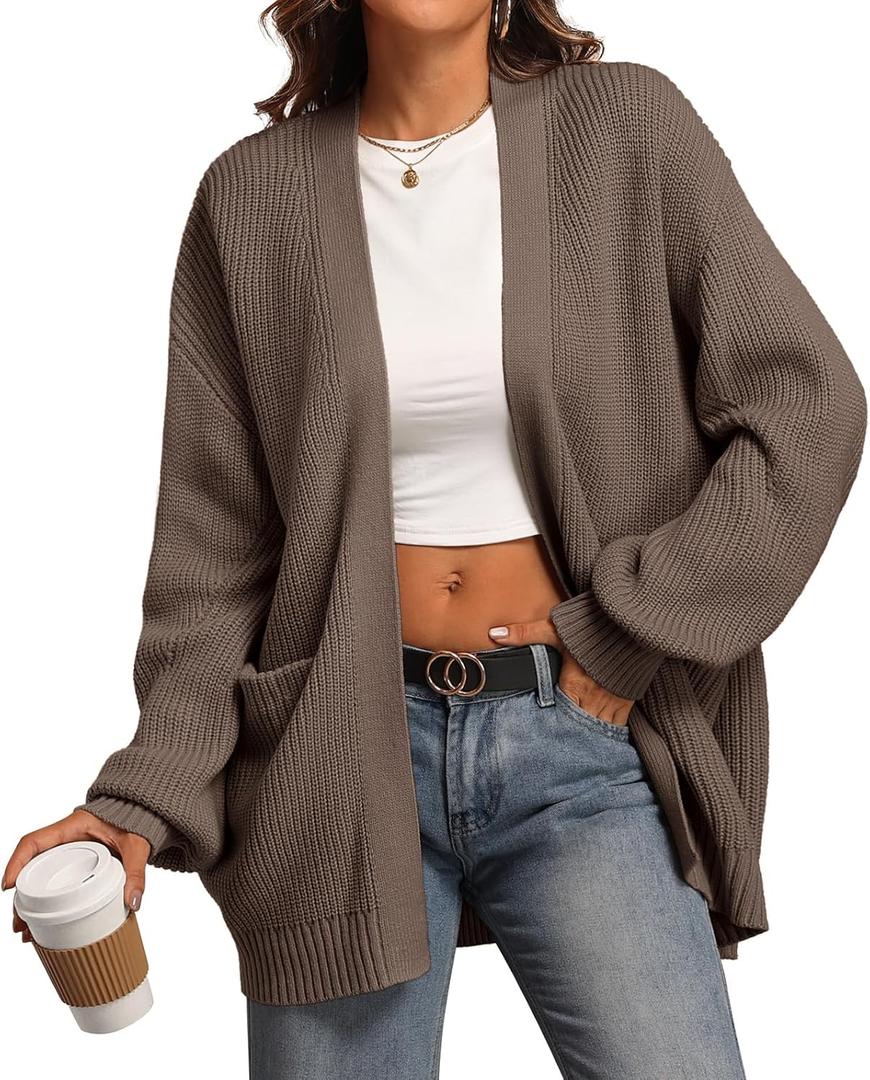 ATHMILE Oversized Cardigan Sweaters for Women Fall Outfits Chunky Knit Open Front Sweater with Pockets (Large, Nutmeg)