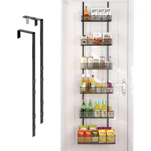 Over the Door Pantry Organizer - 6-Tier Mesh Basket Hanging & Wall Mounted Pantry Door Organizer, Over the Door Spice Rack with Adjustable Hooks for Kitchen, Bathroom, Bedroom, Storage Room (Black)