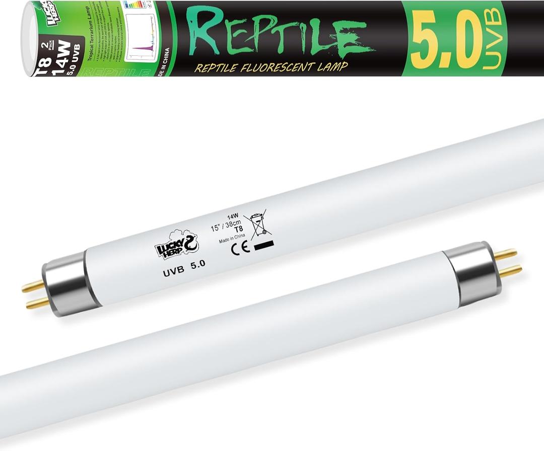 LUCKY HERP T8 14W UVB 5.0 Reptile Light, UVA UVB Reptile Light Bulb 2 Pack, Fluorescent Lamp for Reptiles Amphibians Lizards Chameleons