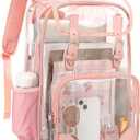 Fuyicat Clear Backpack Heavy Duty PVC Transparent Girls Kids School Backpacks Stadium Approved See Through College Bookbag for Women (Pink)