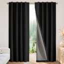 Joydeco Blackout Curtains for Bedroom - 63 Inch Long 100% Light Blocking 2 Panels Set Black Drapes, Thermal Insulated Room Darkening Curtains, Linen Textured for Living Room, Rod Pocket & Back Tabs