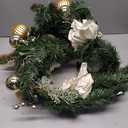 6ft White and Gold Christmas Garland with 25 LED Lights with Timer, prelit champgn Gold Garland with Magnolia and Plenty Ornament,Festive Lighted Decor for Front Door, Mantel, Stair & Fireplace