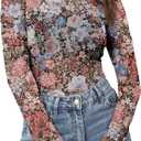 Womens Mesh Floral Long Sleeve Tops Lace Undershirt Mock Neck Going Out Sheer Blouses 2025 Trendy
 M