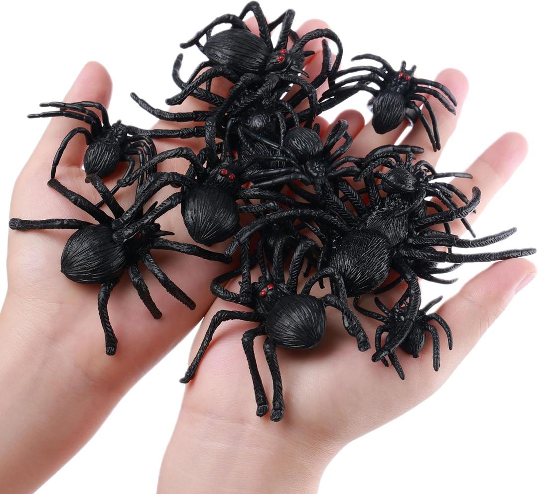 FLORMOON 50PCS Realistic Spider Figures  Multi-Size Creepy Insect Toys for Halloween Decorations & Pranks, Educational Animal Model Playset, Birthday Gifts for Kids (Multi-Size)