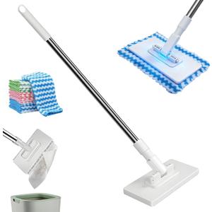 Snap Grip Mini Mop,Gap Cleaner with No-Touch Pad Change, Extendable Retractable Flat Mop for Under Couch/Bed, 360 Swivel Head Hard to Reach Corner Duster, Includes 5 Washable Microfiber Pads